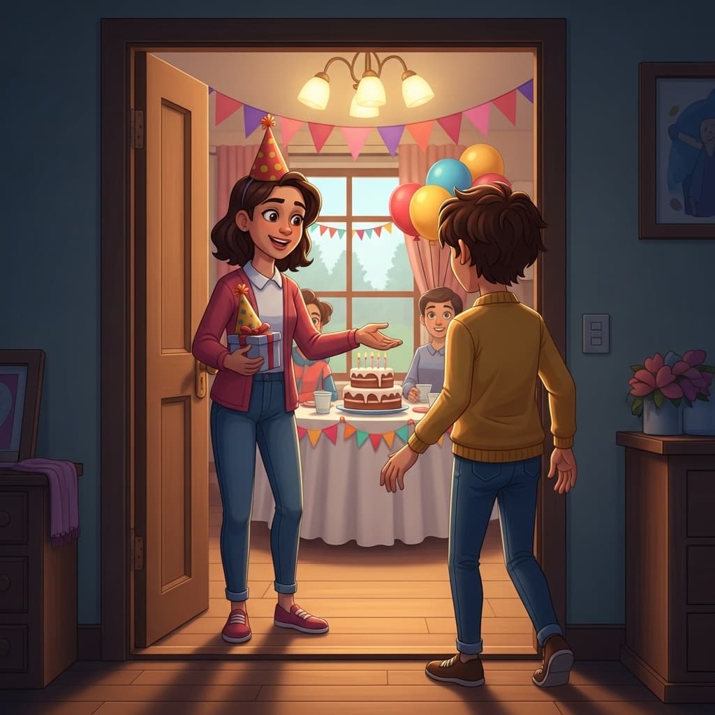 A girl invites her friend to join her at a birthday party.