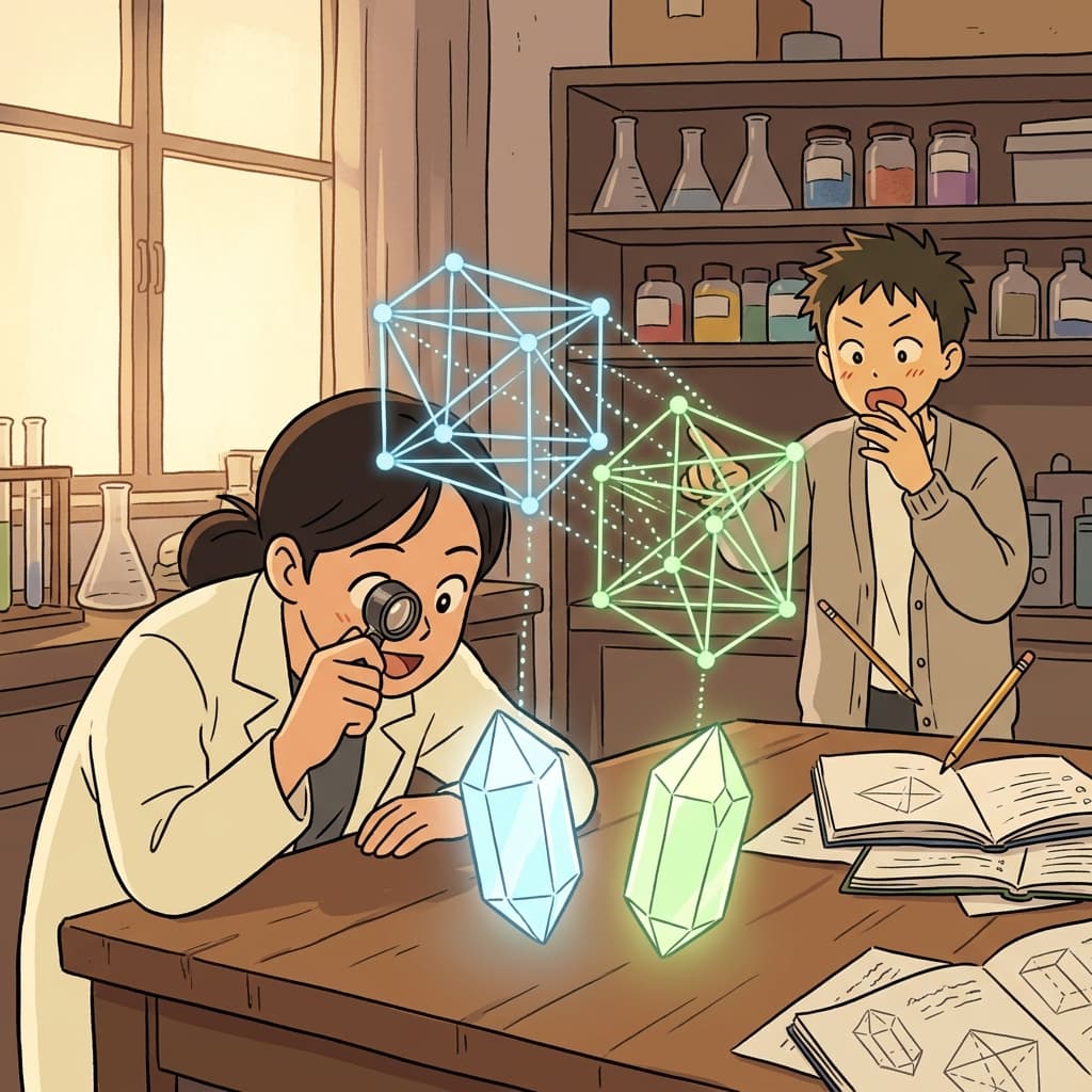 The two crystal structures are isomorphic, matching atom for atom under the microscope.