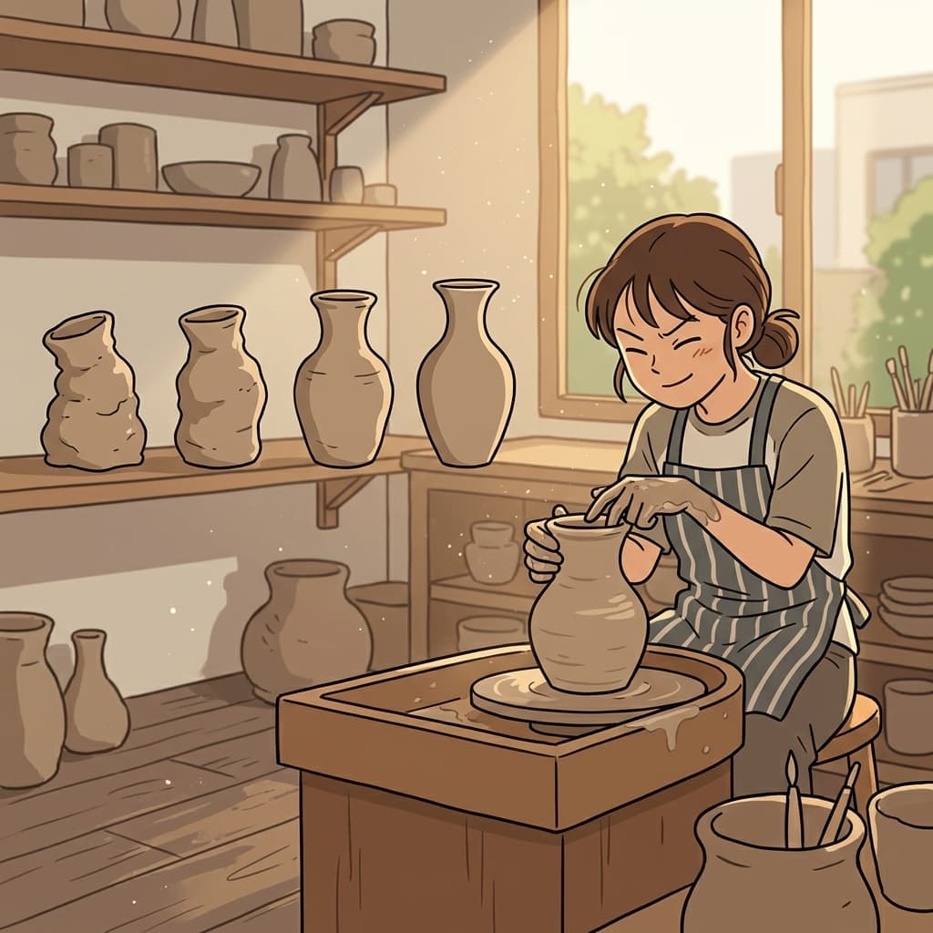 She refines her pottery through an iterative process, shaping it again and again.