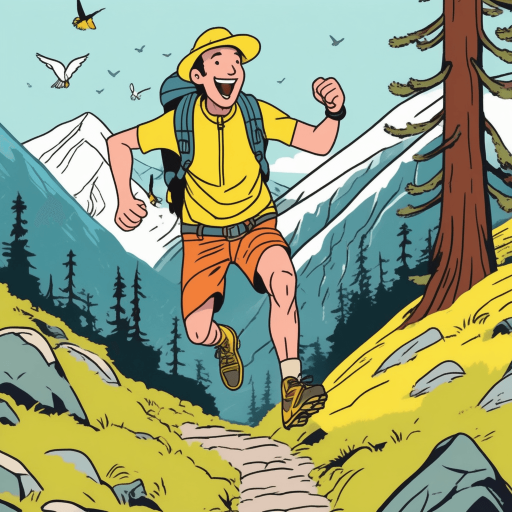 Jaunt bounces joyfully down the trail - so jaunty and cheerful!