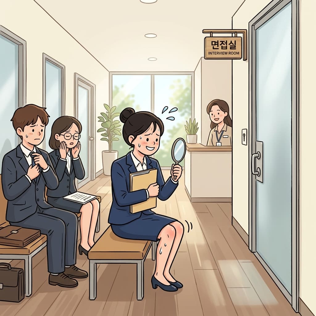 The nervous job applicant clutches her resume outside the interview room.