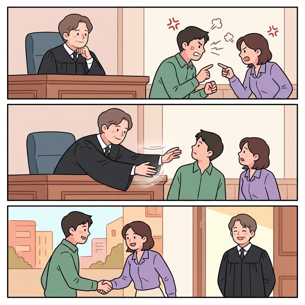 The judge gave a gentle nudge toward peace so neither side would hold a grudge.