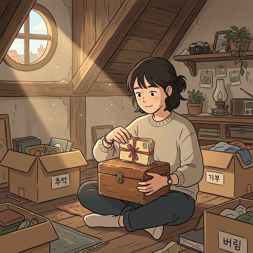 She decides to keep her grandmother's old letters in a wooden box.