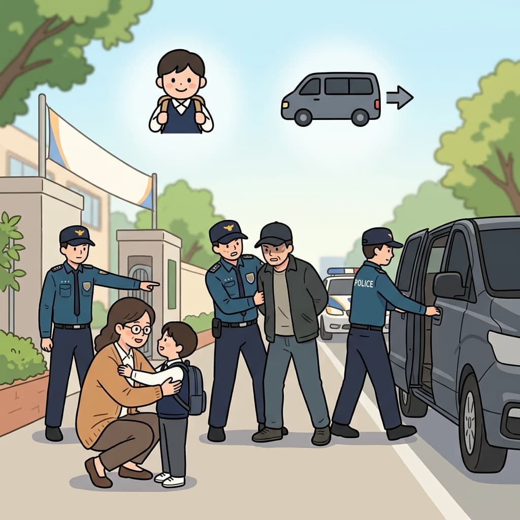 The police prevented the kidnap before anyone was harmed. (👦 Kid + 🚐 Take Away → Kidnap)