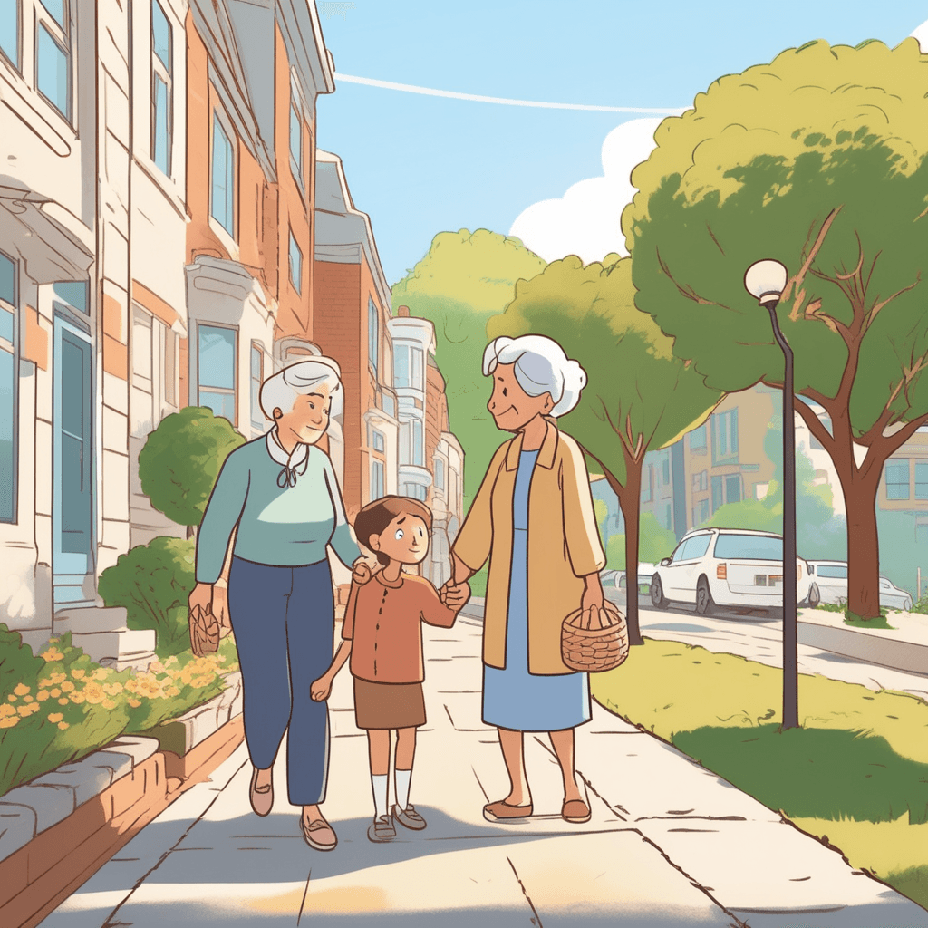 A kind young person helps an elderly woman cross the street safely