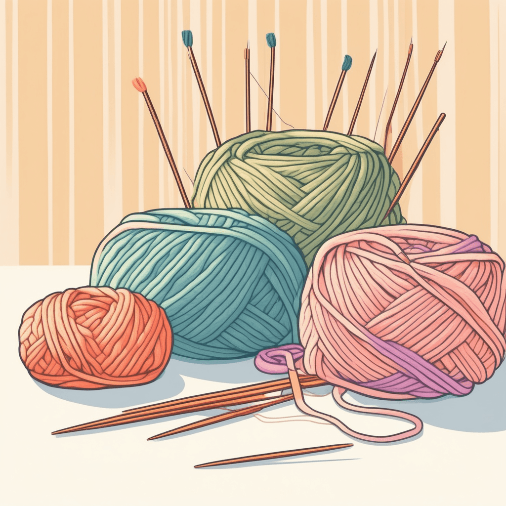 to make clothing or other items by connecting loops of yarn with long needles or a machine