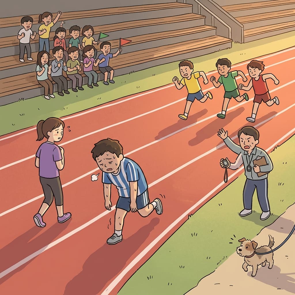 The tired runner started to lag behind the pack in the final lap.