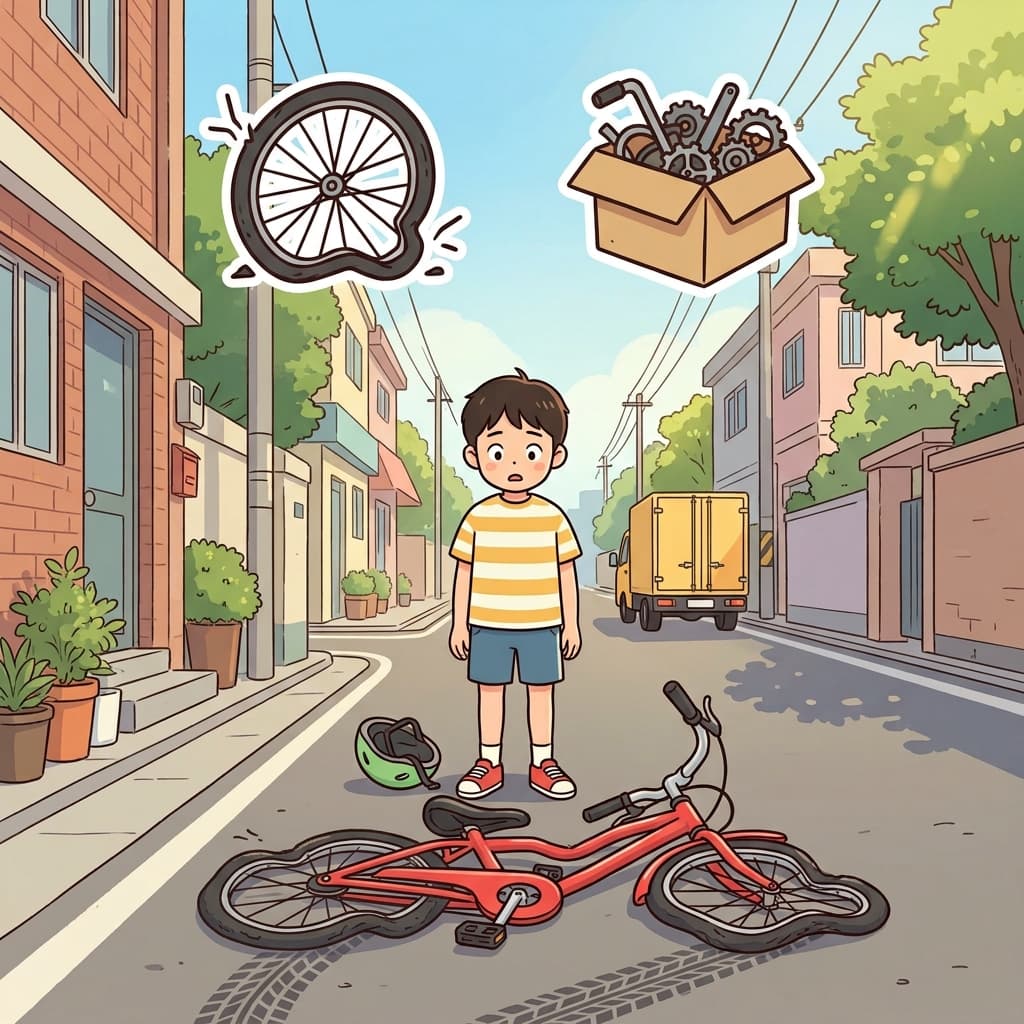 The truck lamentably crushed the boy's bicycle. (LAME(broken) + MENT(state))