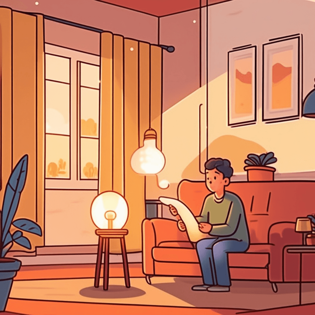 a person carefully adjusts a fabric lampshade over a bright table lamp bulb. The harsh glare from the bare bulb transforms into gentle, diffused light spreading softly around the room. Before the shade was positioned, the light was too bright and created sharp shadows everywhere. Now the lampshade redirects and softens the illumination perfectly. A family member sitting nearby looks up from reading, now comfortable with the pleasant lighting. Another person arranges books on a shelf, benefiting from the evenly distributed glow. a cover for a lamp that diffuses and directs its light