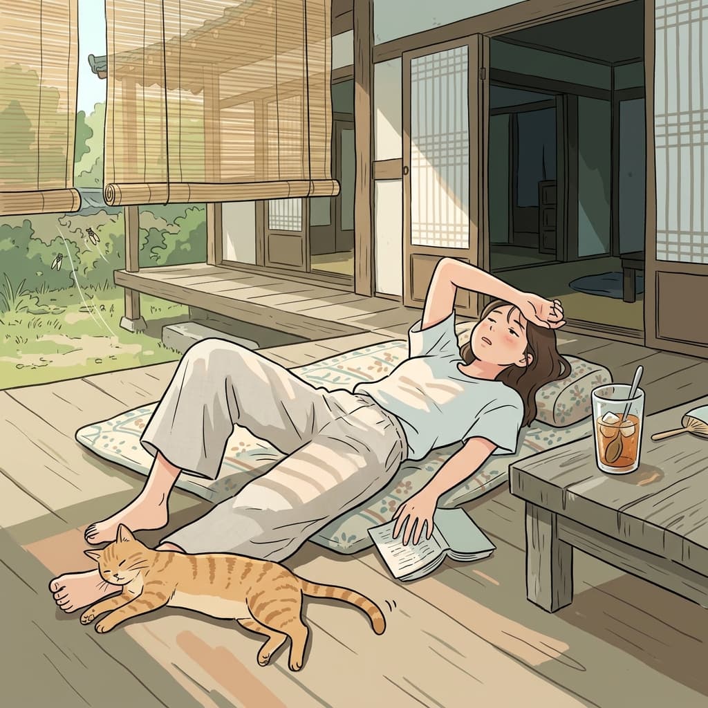 A hot summer afternoon fills the veranda with sweet languor.