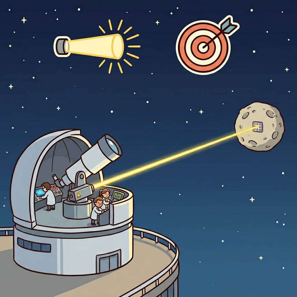 Scientists aimed a laser at a distant reflector on the Moon. (LIGHT + PRECISION = LASER)