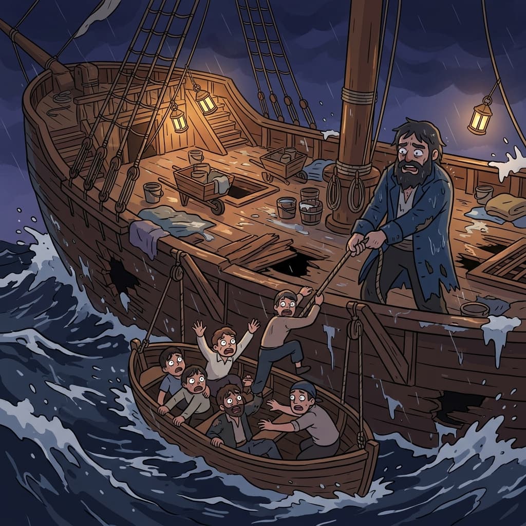 With the ship sinking fast, launching the lifeboat was their last resort.