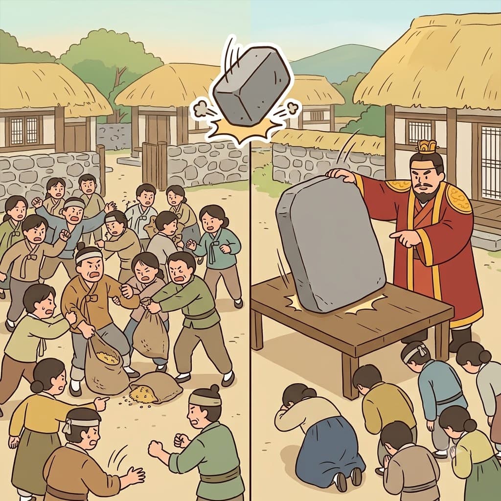 LAW(laid down) — by physically pointing to the ancient words LAW(laid down) in the heavy stone tablet, the king created an unbreakable law.
