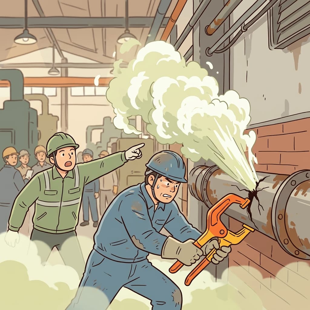 Workers rushed to stop the dangerous gas leakage before it spread through the factory.