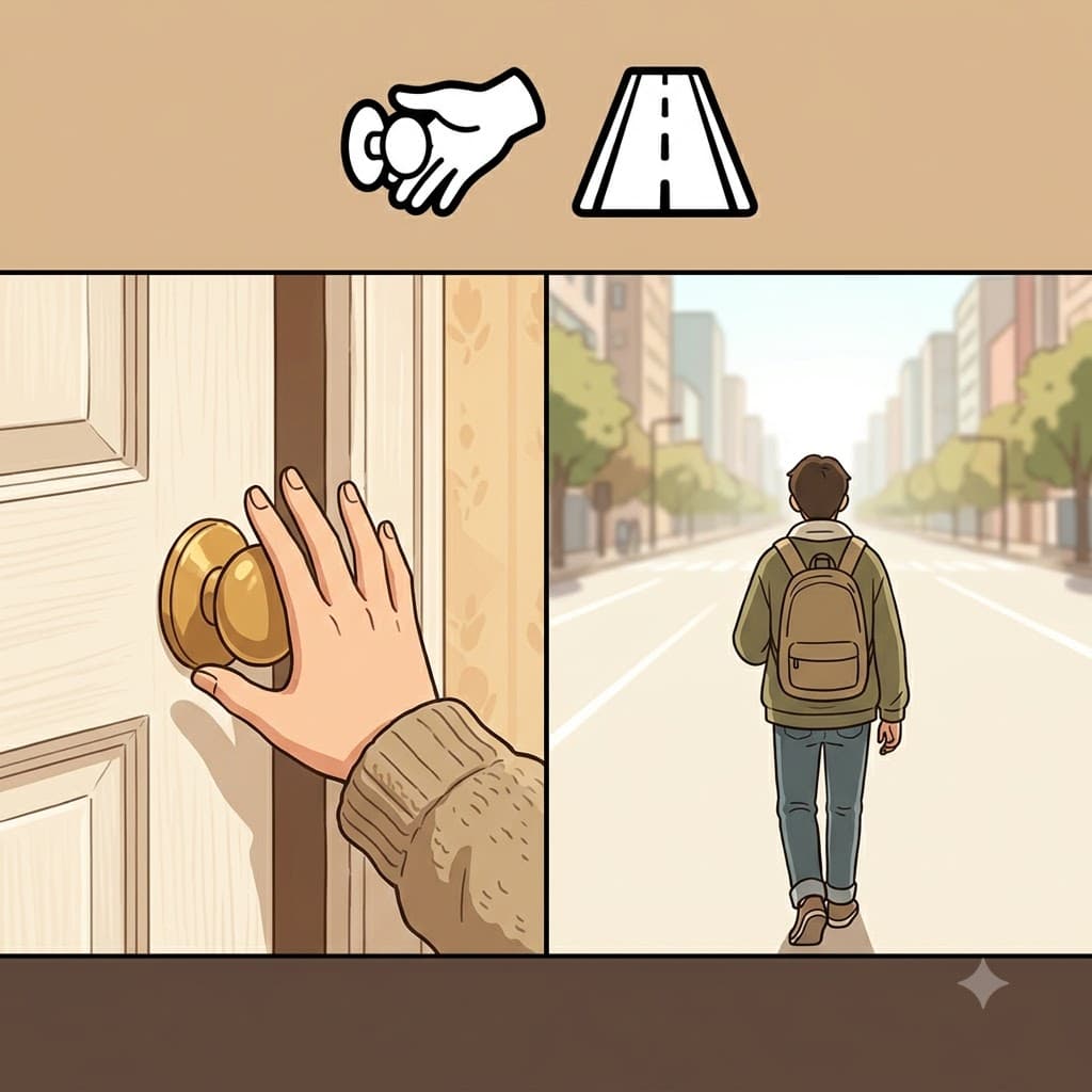 LE (let go) + AVE (avenue) — by letting go (LE) of the handle and walking down the avenue (AVE), he decided to leave.