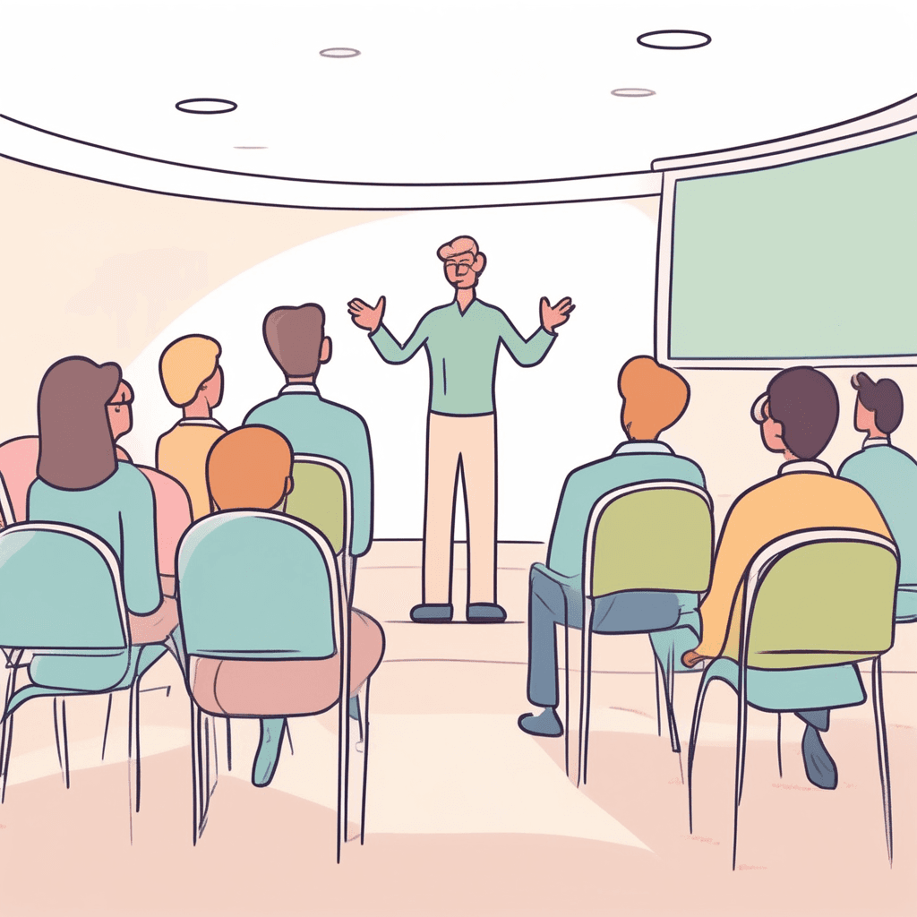 an educational talk to an audience, especially students