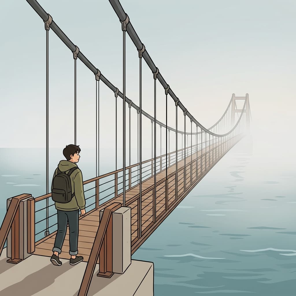 The length of the bridge became obvious the moment he started walking across it.