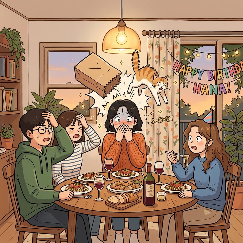 She let the cat out of the bag about the surprise party at dinner.