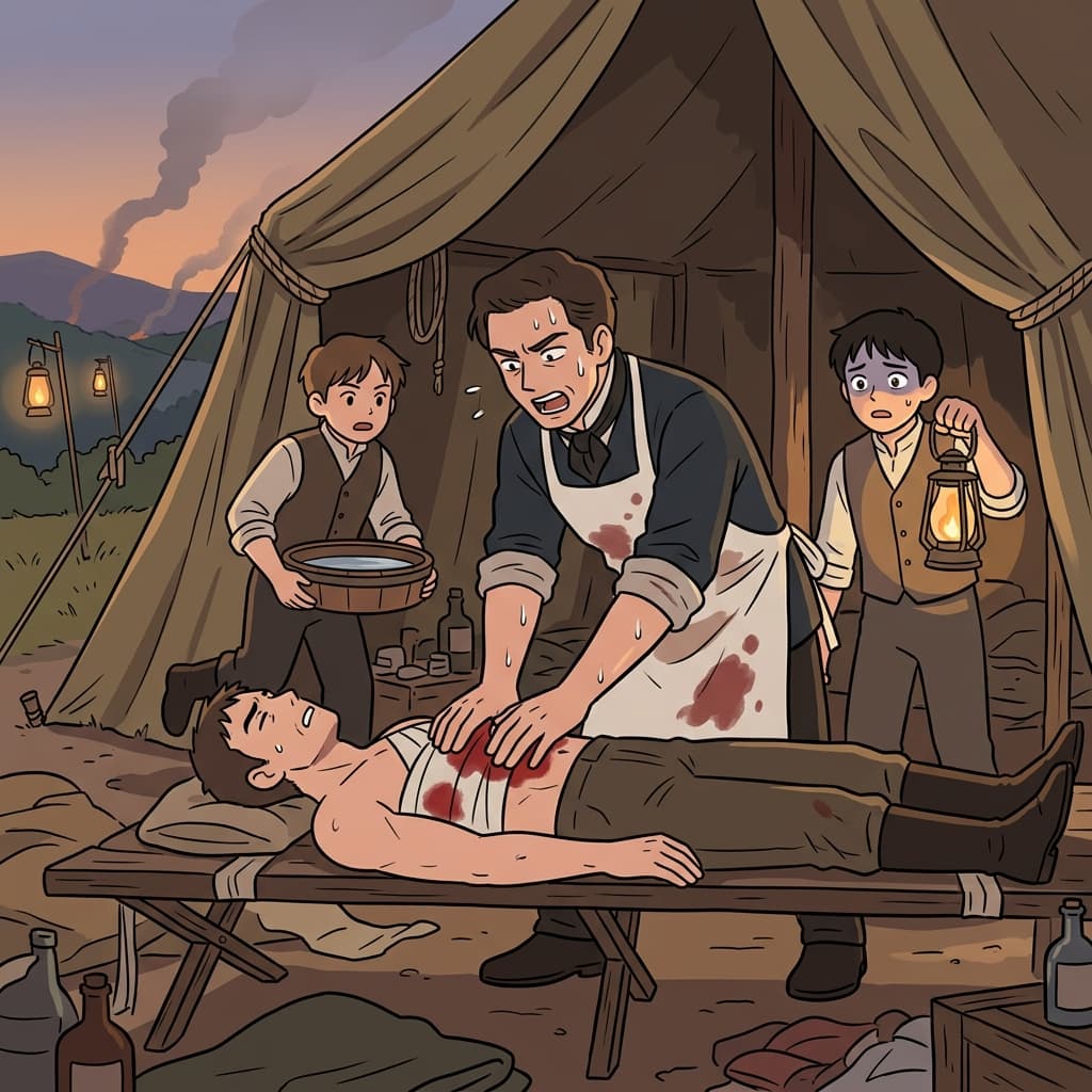 The surgeon races against time to treat a life-threatening wound on the battlefield.
