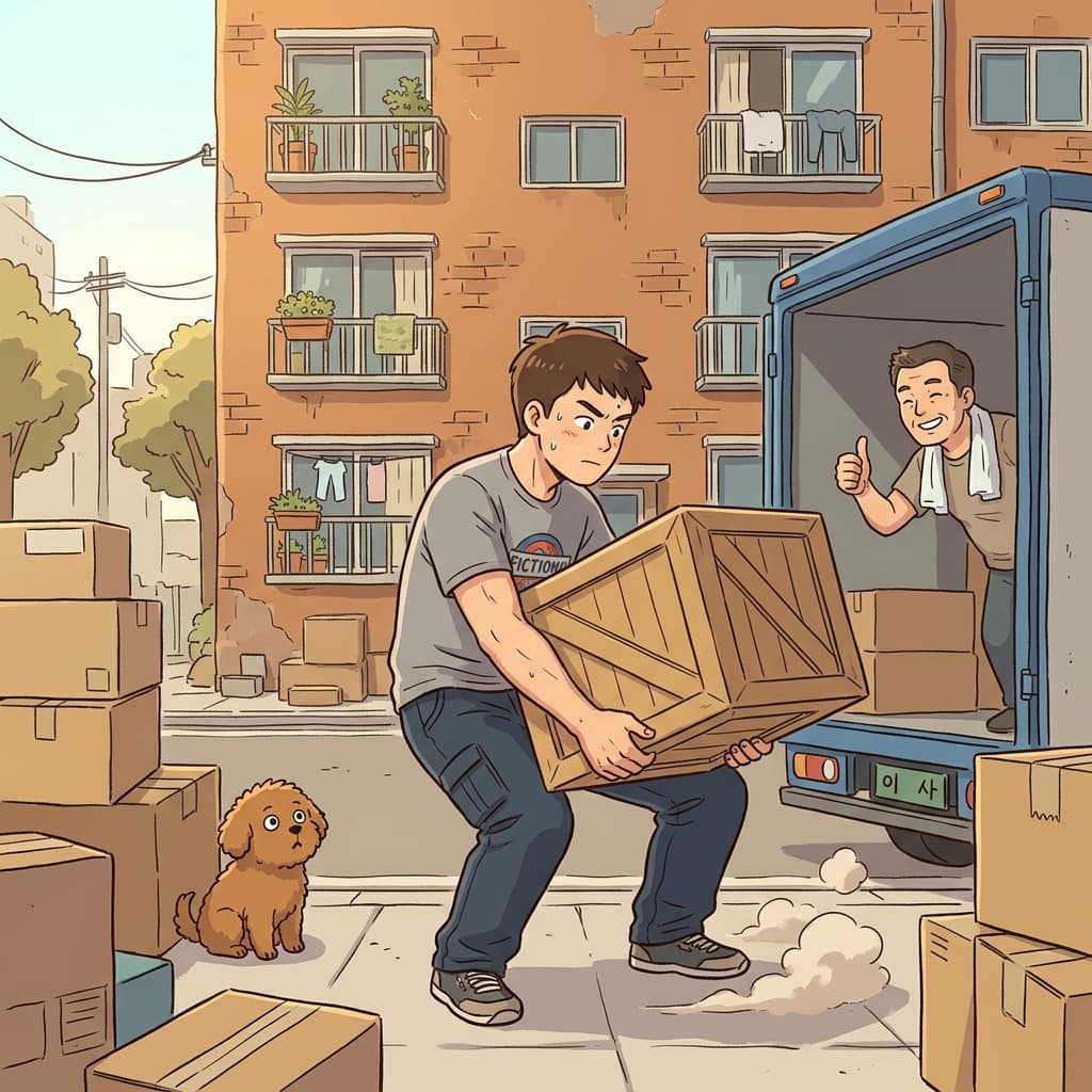 He bent his knees and lifted the heavy crate onto the truck bed.