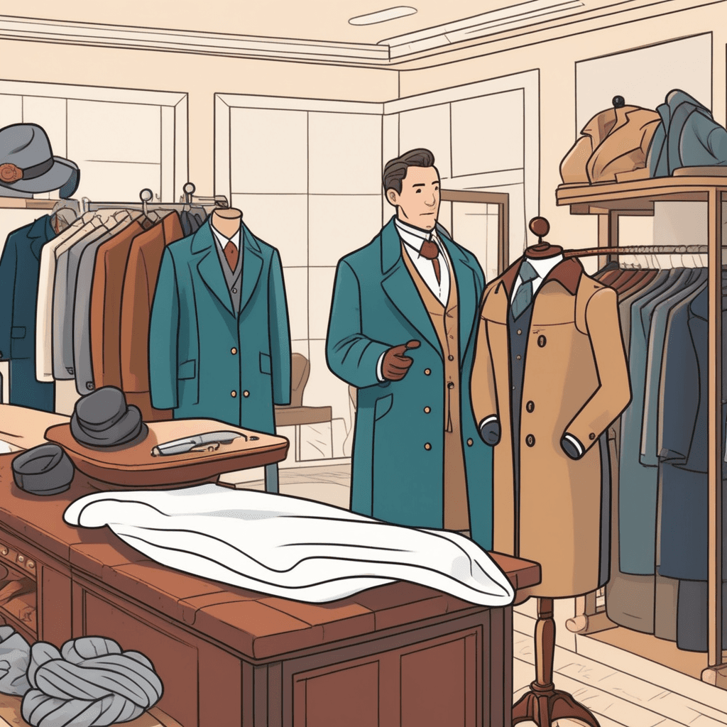 a skilled tailor holds open a winter coat to show the customer its soft fleece interior lining. The tailor points proudly at the thick insulation material sewn inside the coat. The customer examines the warm lining carefully, running their fingers along the smooth fabric. The contrast between the rough outer shell and the soft inner material is clearly visible. Another customer nearby watches the demonstration while browsing other coats on hangers. clothing that has a layer of material attached to the inside