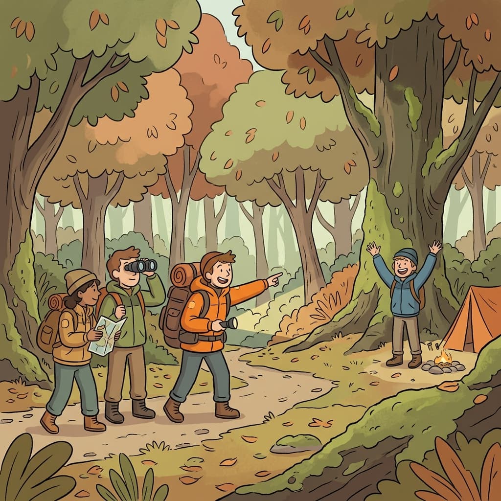 The missing hiker was located beside a large tree in the forest.