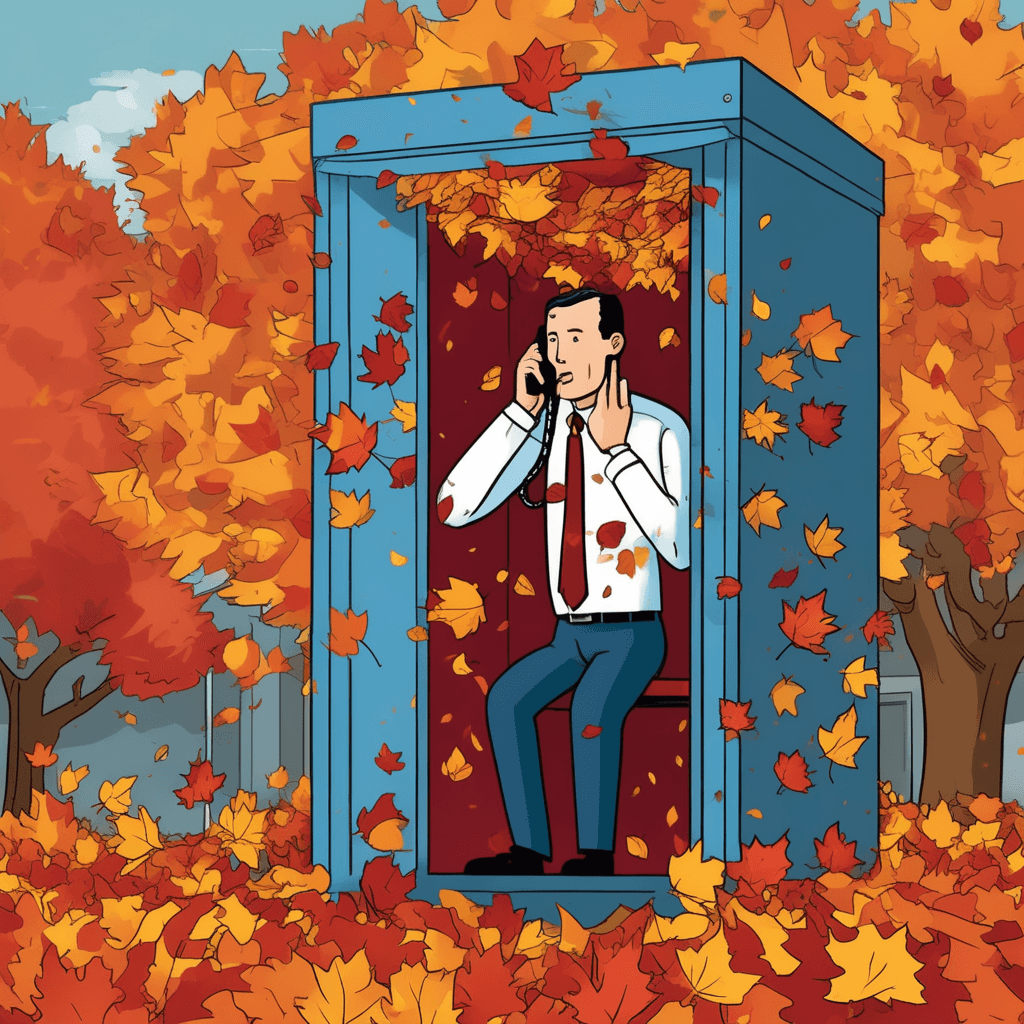 During a long-distance call, autumn leaves fall