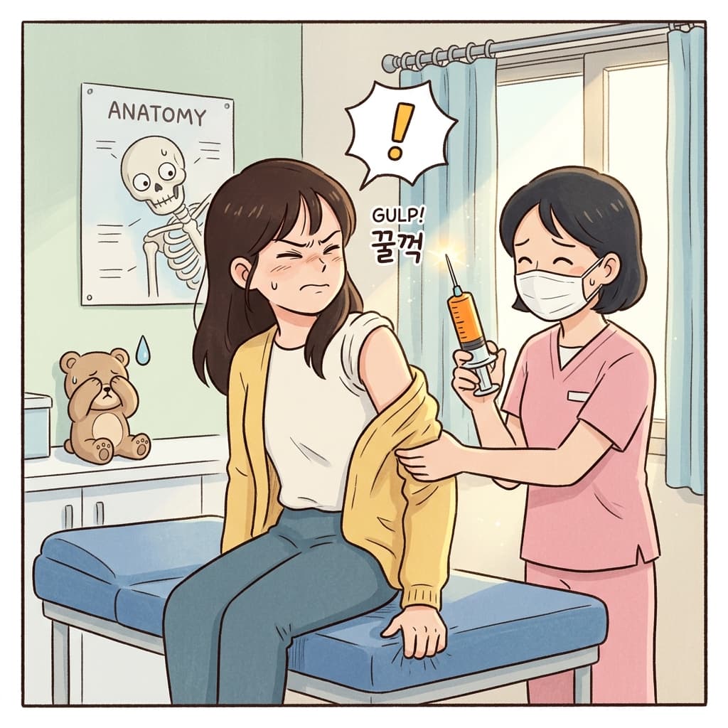 She had to look away when the doctor pulled out the huge needle.