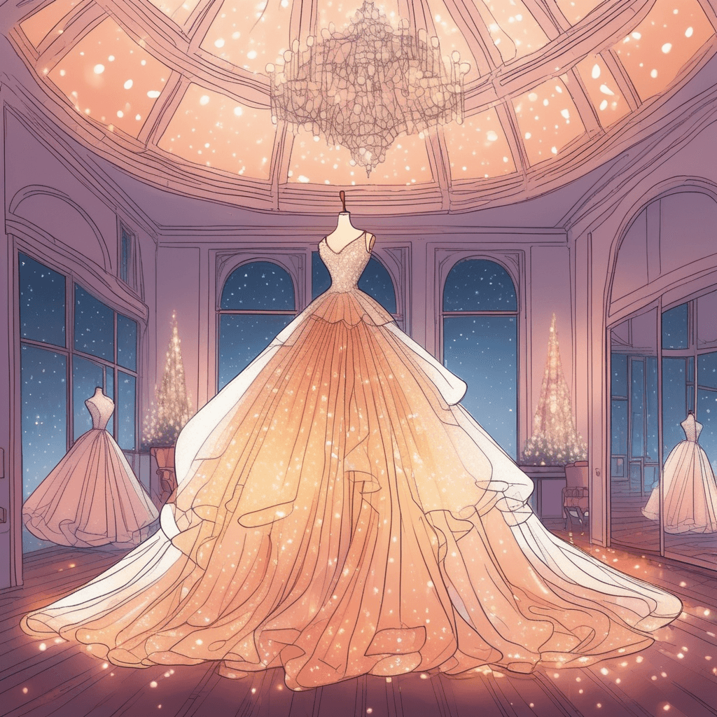 The voluminous gown glows luminous and glamorous!