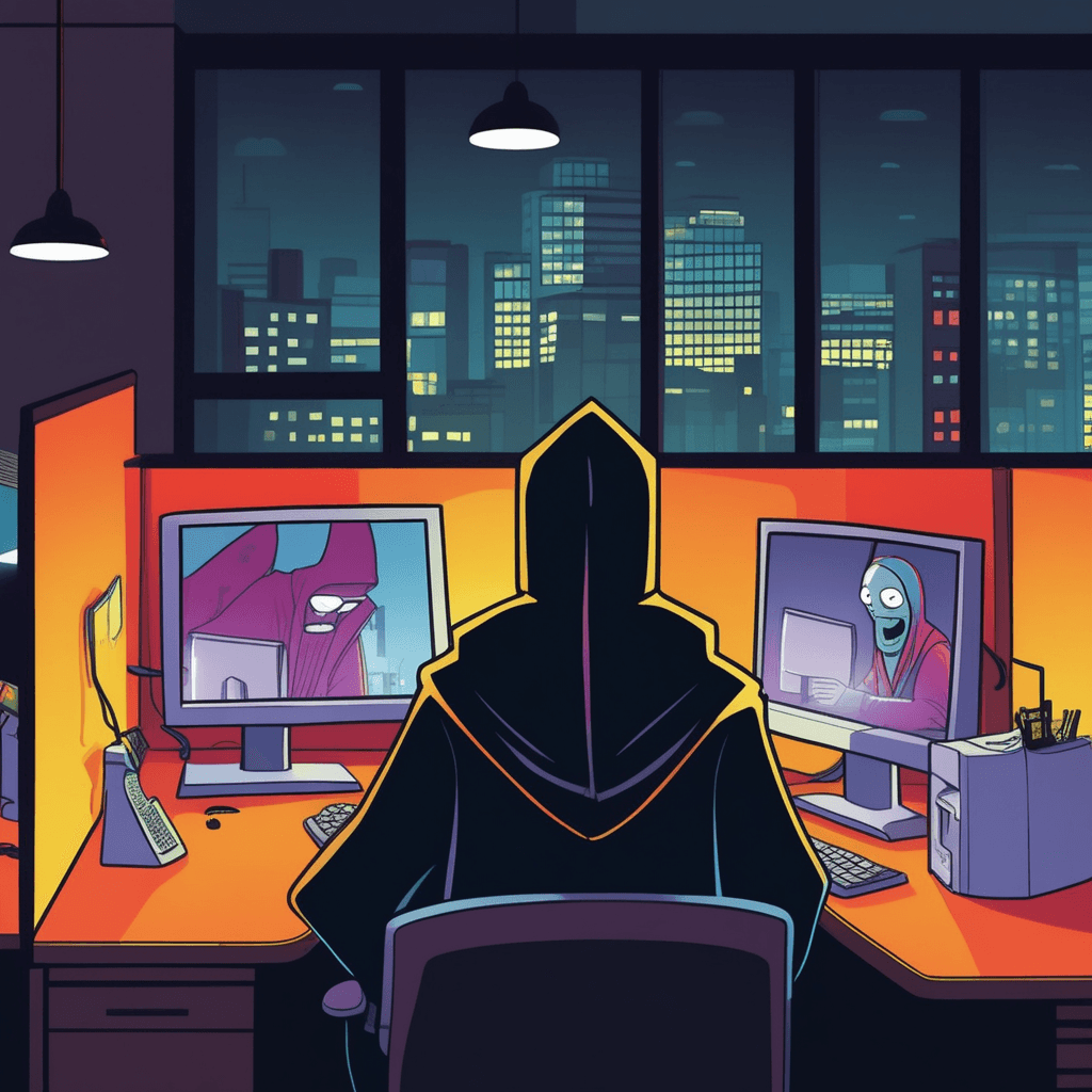 Danger lurks behind the clerk at work.