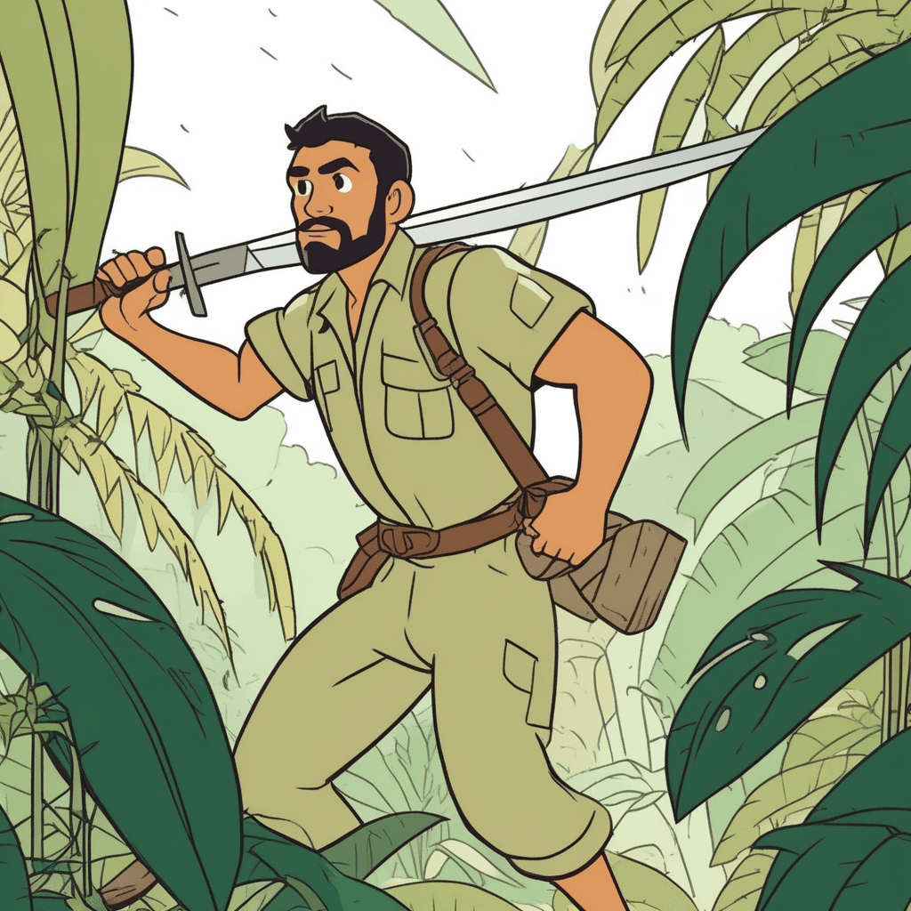 Cutting through jungle with large blade