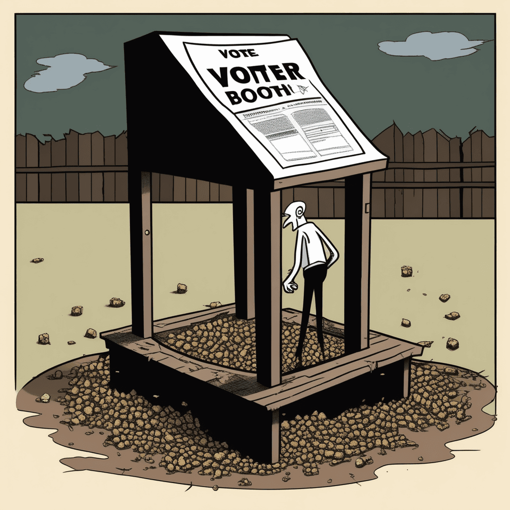 Even where maggots crawl below, we cast a clean ballot!