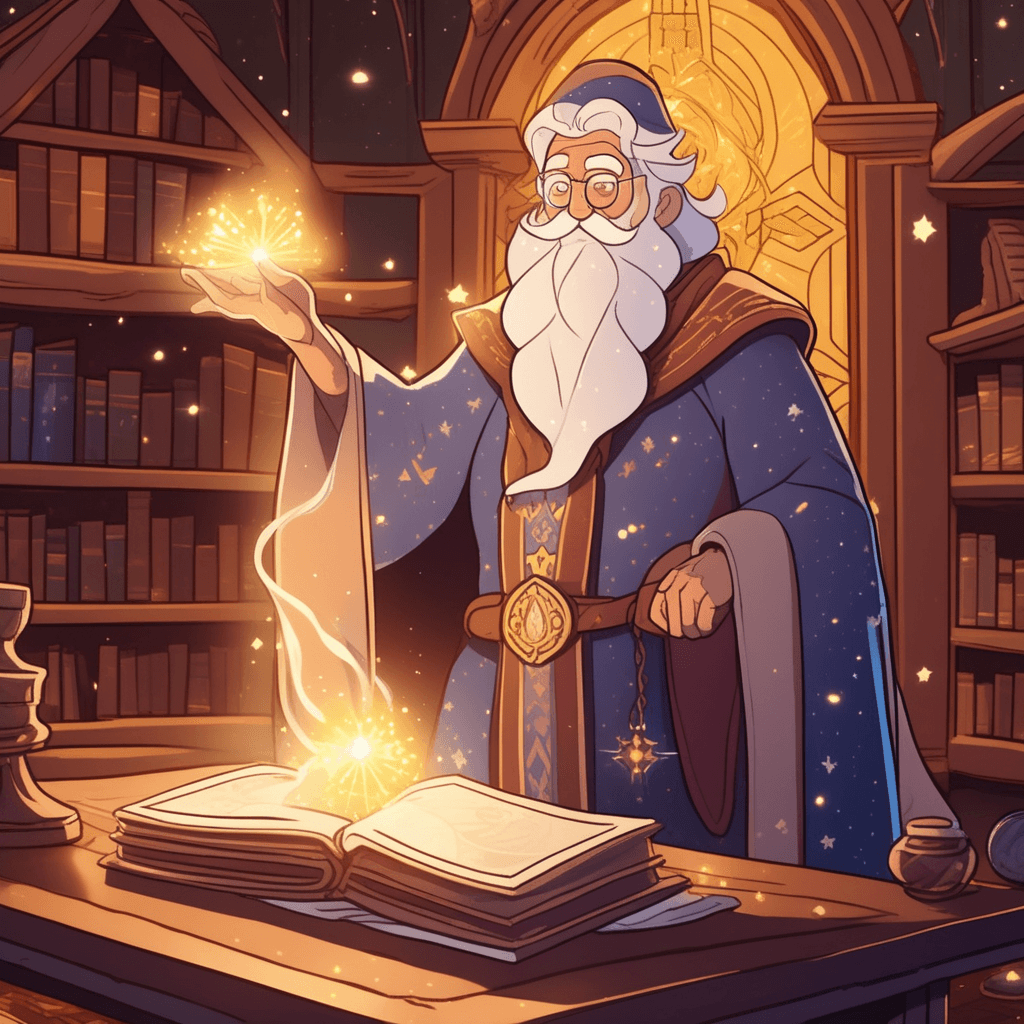 A wizard uses magic to transform a wooden stick into a flowering branch
