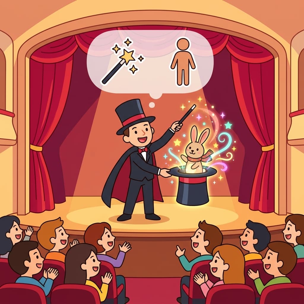 The magician performed magic for the excited crowd. (MAGIC + PERSON = MAGICIAN → a person who performs magic)