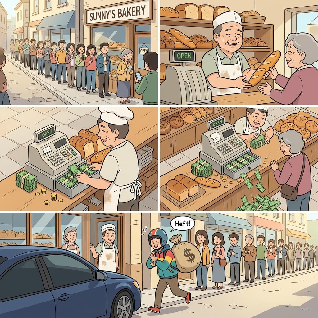 He worked hard for years and finally managed to make a fortune from his small bakery.