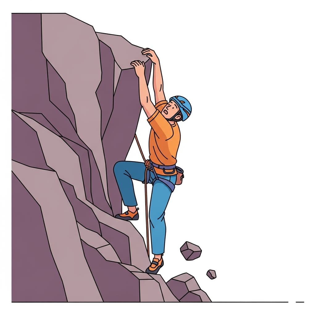 After many attempts, the climber finally manages to reach the top.