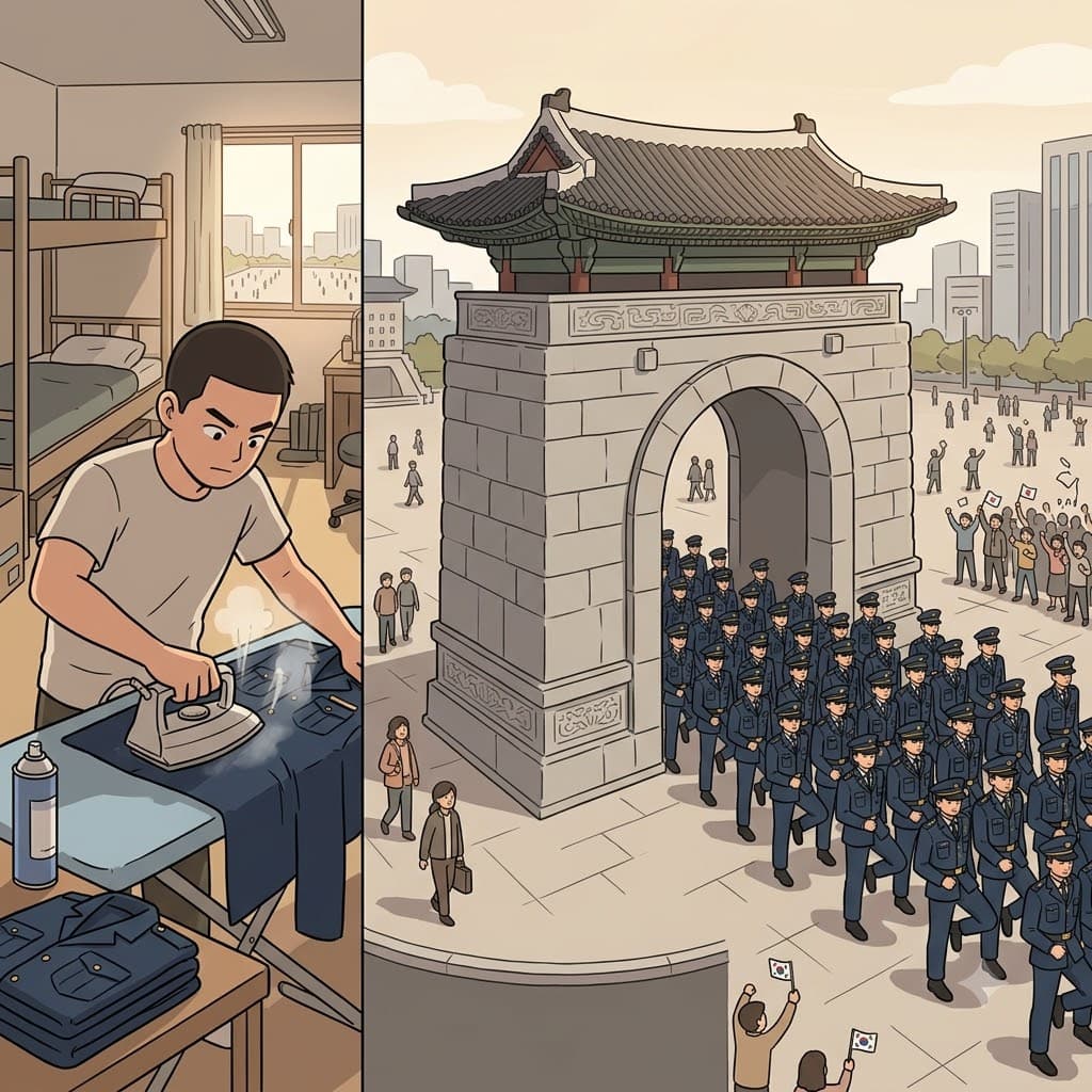 Wearing heavy uniforms stiff with starch, they passed under the giant stone arch to begin their long march.