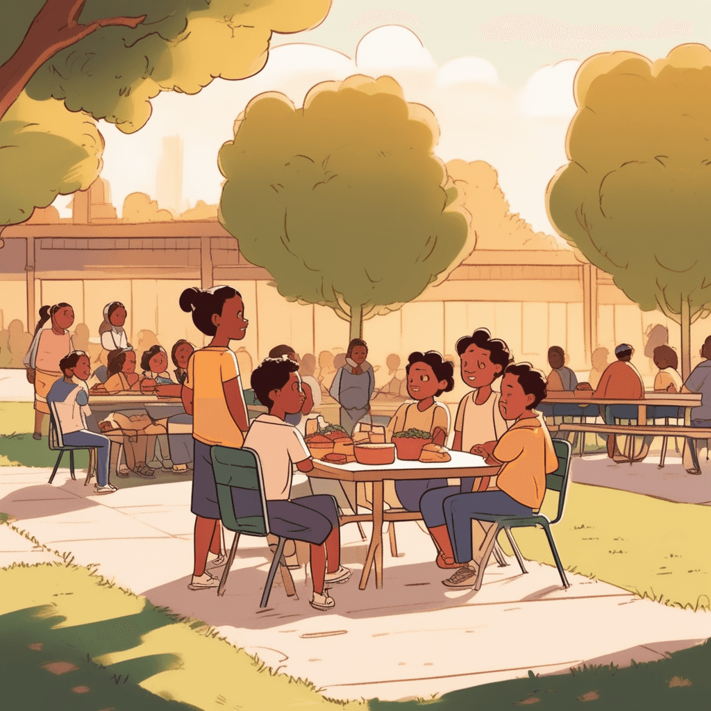 A marginalized student sits alone while others gather together at lunch