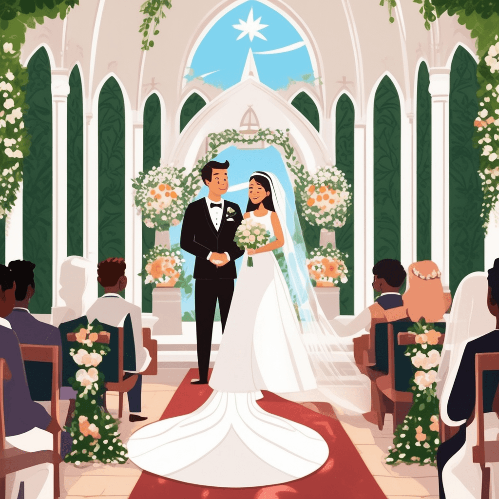 A bride and groom celebrate their marriage ceremony in a garden chapel