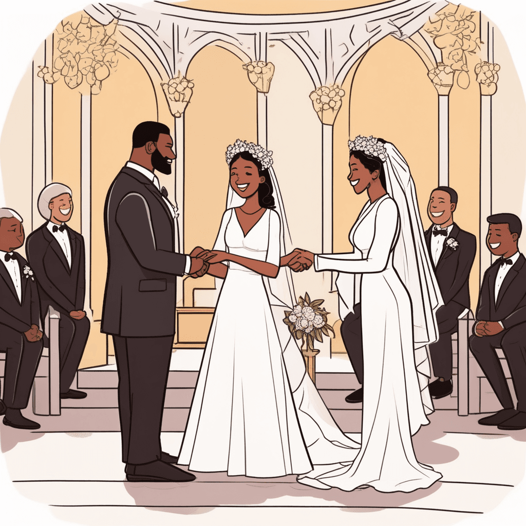 Couple getting married at wedding ceremony