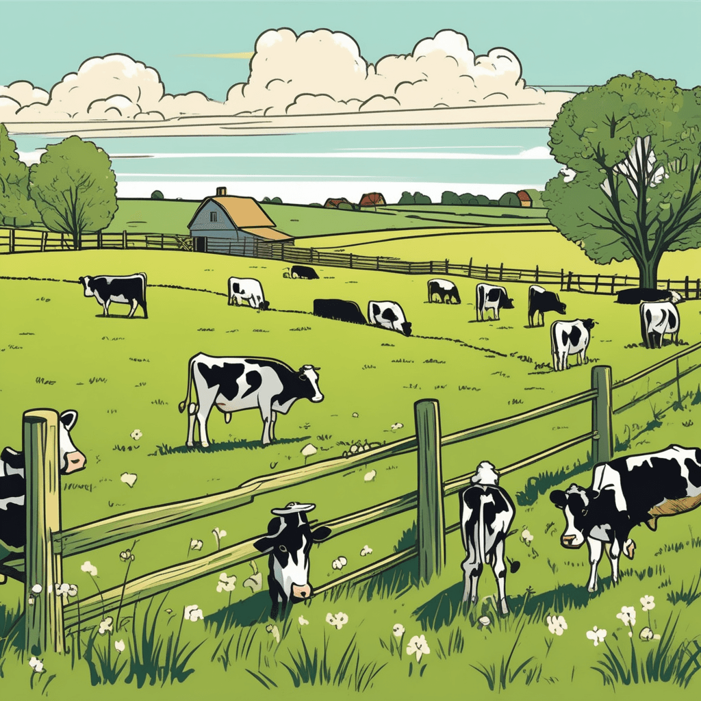 Cows grazing in peaceful meadow