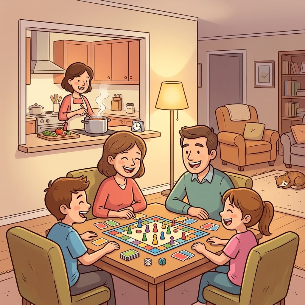 Dinner will be ready soon. In the meantime, let's play a board game.