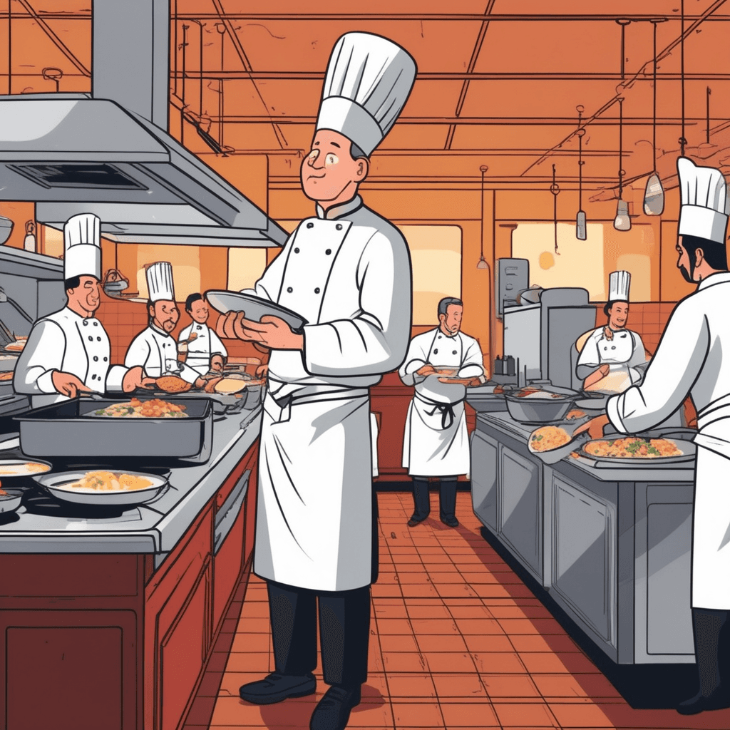 a head chef slowly and precisely adds seasoning to a gourmet dish, pausing between each small sprinkle. The chef tastes a tiny portion with a spoon, considers the flavor carefully, then adds just one more measured pinch of herbs. Around the kitchen, other cooks rush frantically while this chef maintains perfect composure and control. The sous chef watches respectfully as the head chef's deliberate technique creates the perfect flavor balance. cooking that is carefully considered, deliberate and restrained