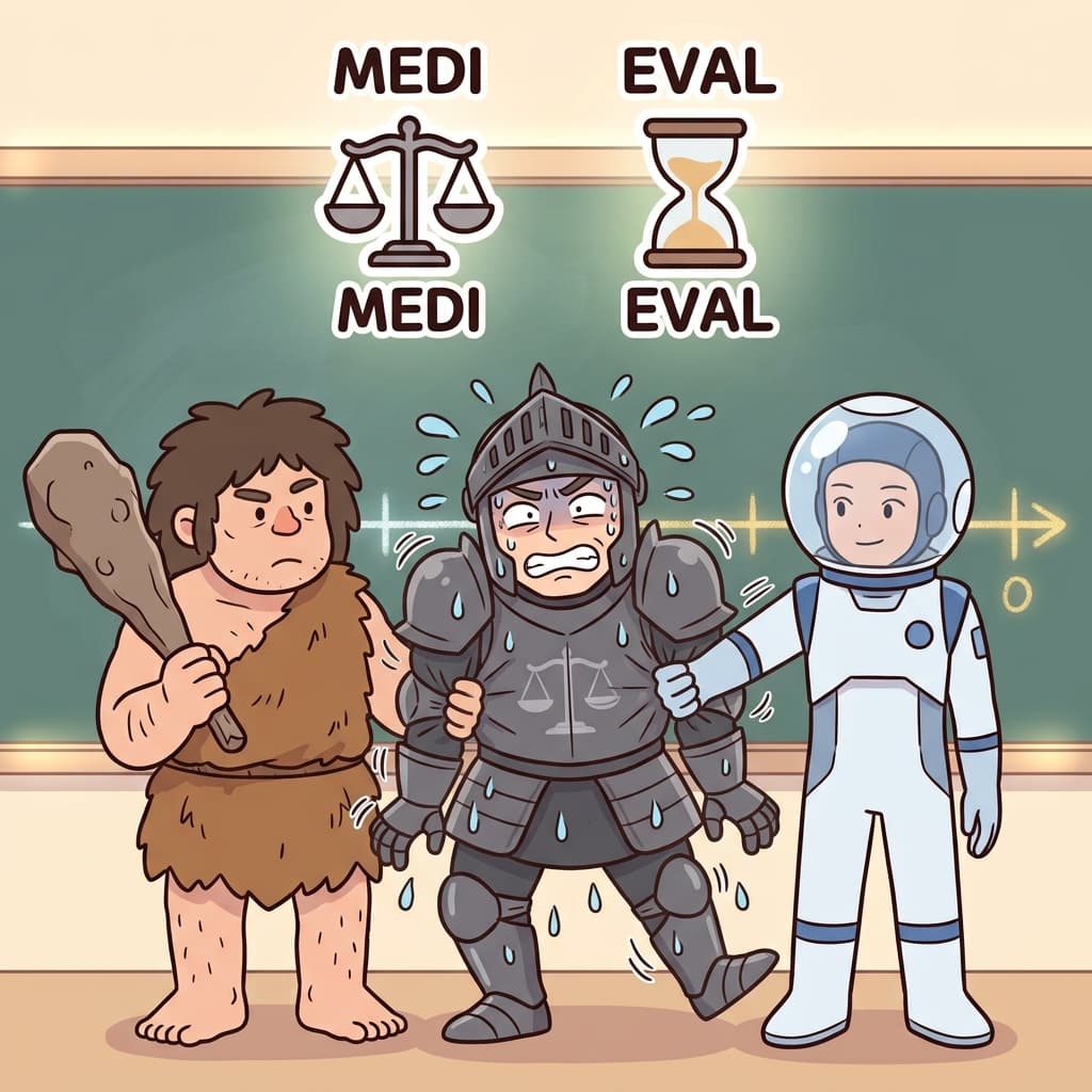 MEDI(middle) + EVAL(age) — the medieval knight was squished directly in the middle of history.