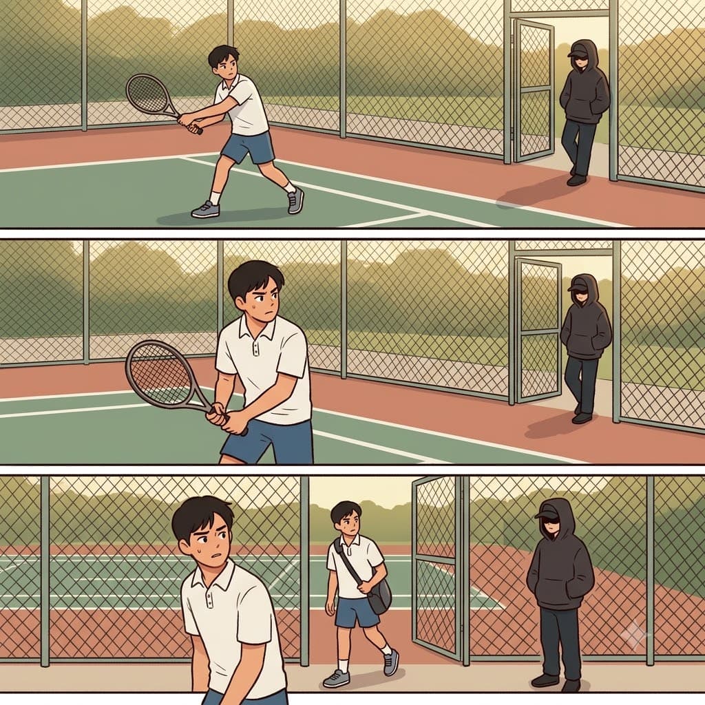 The menace near the tennis court made Dennis leave the match early.