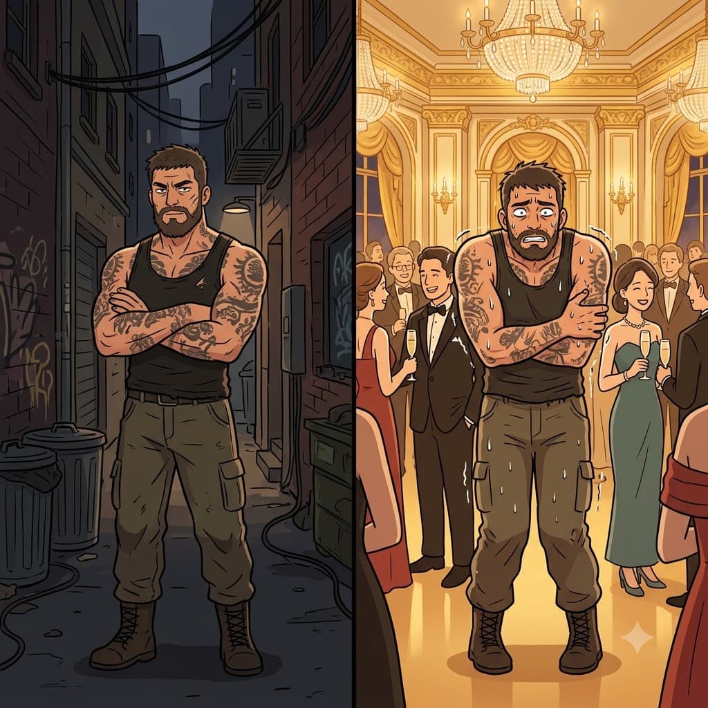 Leaving his rough street, the fighter felt completely awkward in the elegant, high-class milieu of the classical concert.