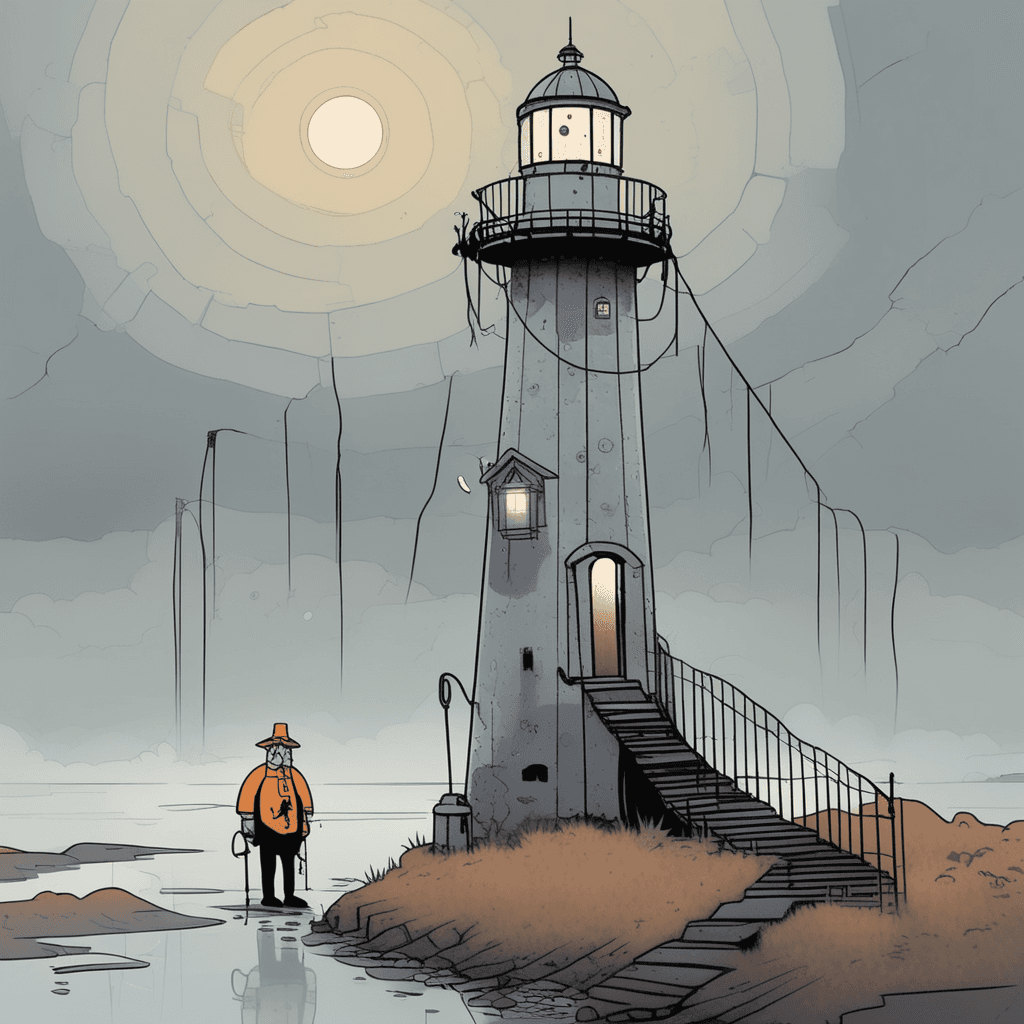 Through the misty fog, find the dusty and rusty lighthouse
