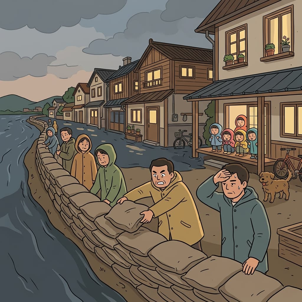 Sandbags mitigate the flood damage before it reaches the homes.