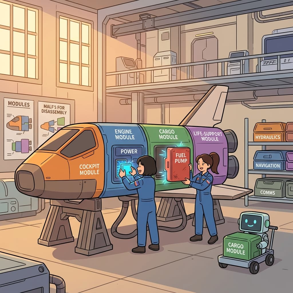 The engineers modularise the spacecraft into snap-together panels for easy repair.