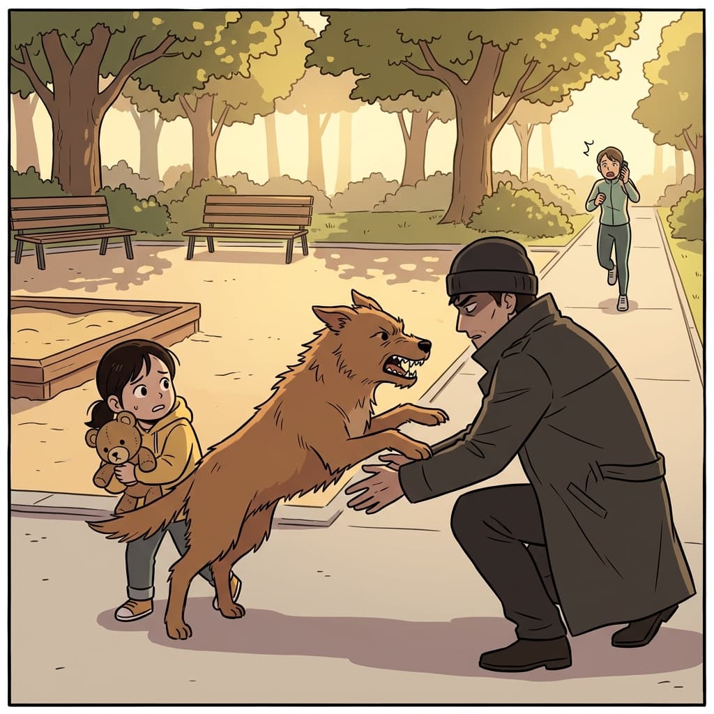 The brave dog wouldn't let the stranger molest the little girl in the park.